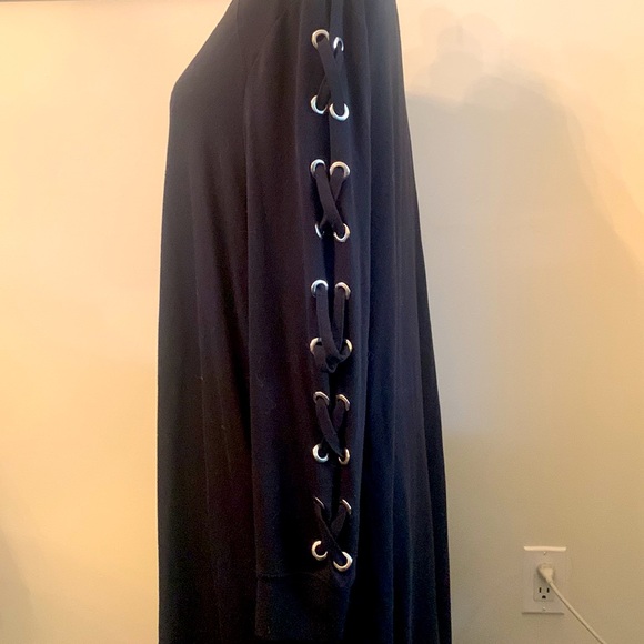 Spense black long sleeve with laced metal eyelets jersey flared dress - Picture 1 of 5